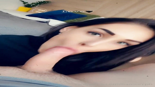 Marvelous chick is delicately deep throating a rock rock-hard prick in front of the camera, just for joy