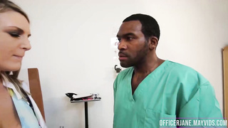 Chubby platinum-blonde doc and a super-naughty dark-hued guy are having fuck-fest in the health center and lovin’ it