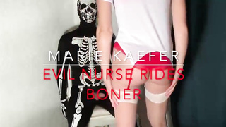 Crimson haired nurse in a uber-sexy costume, Marie Kafer is dressed in crimson footwear with high high-heeled slippers