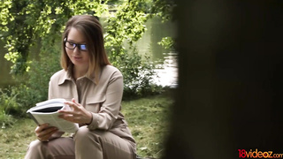 Hardly barely legal chick with glasses, Amalia Davis had casual hump with one of the neighbors