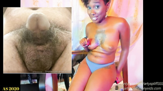 Lovely Black stunner, Arty Spliff has that mischievous grin on her face during a Jerk Off Instructions sesh