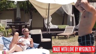 Witness Mugur plumbing the fantastic Yam-Sized Funbags German COUGAR Lana Vegas outdoor at the pool