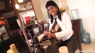 Kristina Milan is willing to demonstrate us her giant, all-natural boobies and have fun with them a bit