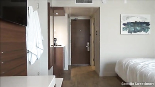 Inexperienced honey is getting on all fours on the floor and throating her beau's fuck-stick, in a POINT OF VIEW fashion