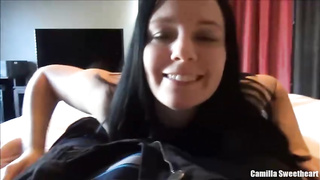 Camilla is providing a hand-job and a suck off to her ex, to make him jizz