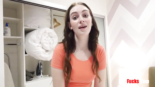 Whorey dark-haired is about to give a sucky-sucky to her step- brother-in-law and make him jizz