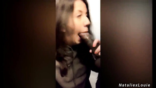 Fellating a big black cock in the airplane douche