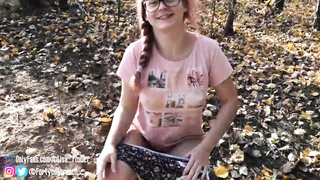 Youthful stellar college girl piss in the street in public and demonstrated wooly poon and knockers