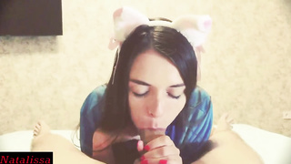 Uber-Cute gal, Natalissa is fellating a rock rock hard trouser snake in a POINT OF VIEW fashion and getting porked