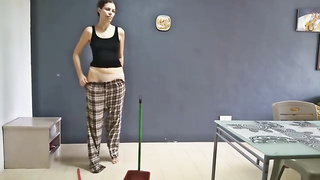 Kinky brown-haired lets her trousers fall down because she enjoys to demonstrate her lovely donk