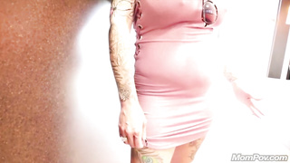 Tatted dark haired took off her marvelous sundress and had orgy with one of the neighbors