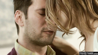 Petite breasted woman is about to fellate man rod and get her daily portion of ravage