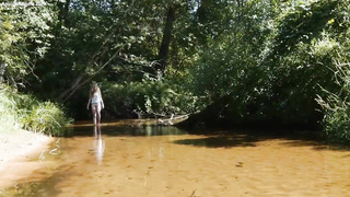 Ultra-Cute, platinum-blonde gal got bare in the nature and began fondling herself in a kinky way