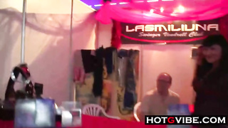 Superb looking women are draining on web cam, during an adult industry fest in their town