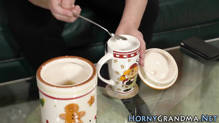 Sex-Positive grandma with crimson hair is providing a blow-job to a junior fellow before getting pulverized rigid