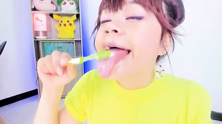 Lila Jordan is brushing her tongue in front of the camera, because it looks beautiful