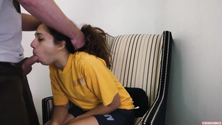 Jiggly Mexican black-haired is gargling meatpipe and getting it up her arse, in front of the camera