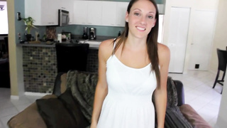 Bootylicious black-haired with a pierced tongue is getting on all fours on the floor and deep throating her paramour's hard-on