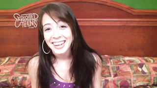 Brunette amateur teenager slobbers all over an 8 inch dick