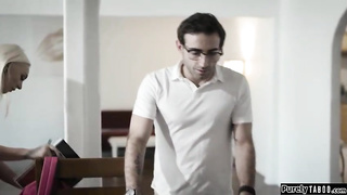 Flirty towheaded chick is nailing her step- stepbro instead of exploring for examinations, because she is nasty