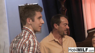 Big-Titted doll is gargling man sausage and getting humped at the same time, while her spouse is working