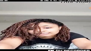 Ultra-Cute, Black woman is thinking about wanking in front of the web camera, until she pops