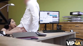 Super-Cute black-haired is deep-throating fuck-stick and getting humped during a job conversation, to get hired
