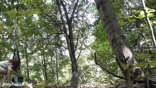 Crimson haired damsel, Jeny Smith is about to get trussed up in a local woods