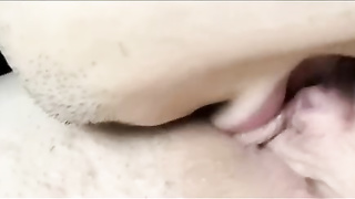 Naughty chick is yelling while getting her pinkish cooch gobbled, in front of the camera