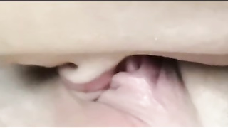 Naughty chick is yelling while getting her pinkish cooch gobbled, in front of the camera