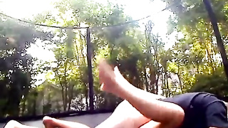 Humping her on a trampoline and i jizm inwards her
