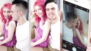 Diminutive breasted damsel with pinkish hair is nude and highly active blowing and railing a rock-hard pink cigar