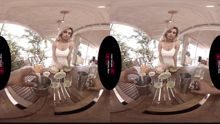 Wild towheaded is massaging her drenching moist cunt in VR and stretching up to get ravaged