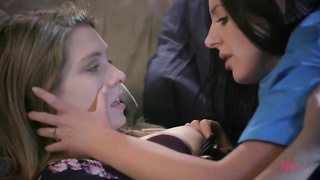 Dark haired nymph couldn't stop shrieking from enjoyment while a marvelous ash-blonde was tonguing her up