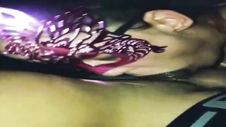 Dinky luving girl is dressed in a mask while throating, in the middle of the night