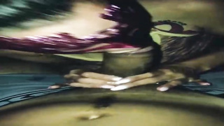 Dinky luving girl is dressed in a mask while throating, in the middle of the night