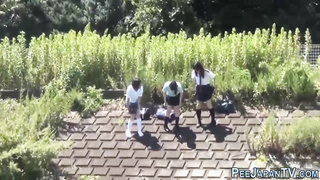 Infatuating Japanese college girls are urinating in various public places, because it thrills them a pile.