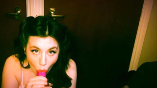 Delectable dark haired is fellating a pinkish fuck-fest fucktoy to flash us how she enjoys to satiate dudes