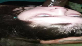 Round honey is deep throating a XXL, ebony wood in the middle of the night, just for joy