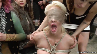 Big-Boobed blinded super-bitch public shame