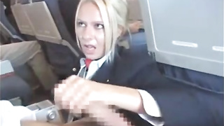 Blondie stewardess, Riley Evans is groping a customer's boner on her very first working day in the vapid