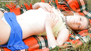 Captivating teenager is showcasing her rigid mounds on webcam and mildly fondling her purrfectly shaven twat