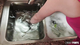 Tommy Gunn is plumbing a smoking super hot housewife in the kitchen, while her spouse is working