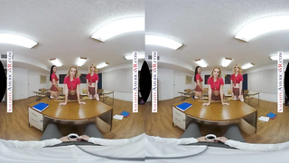 Katie Kush, Maddy Haze and Jazmin Luv are taking turns railing a rock rock hard salami