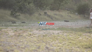 Slim blondie teenage is getting butt-fucked in the nature and groaning, because it senses so superb