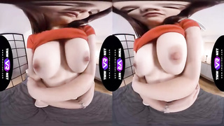 Bootylicious black-haired with good-sized mammories, Mia Evans is jacking in VR and screaming during an climax