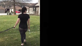 Bootylicious black-haired is showcasing her bootie in the nature, because it arouses her a bunch