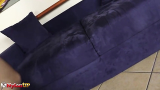 Italian doll in ebony nylons is draining in front of the camera and wailing while nutting