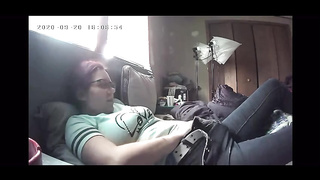 Buxom, unexperienced cougar with glasses was caught on gauze while she was jerking in her guest room