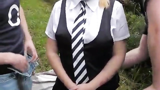 Insatiable ash-blonde student, Tia is blowing knobs and getting plumbed firm, in the nature, fairly constantly